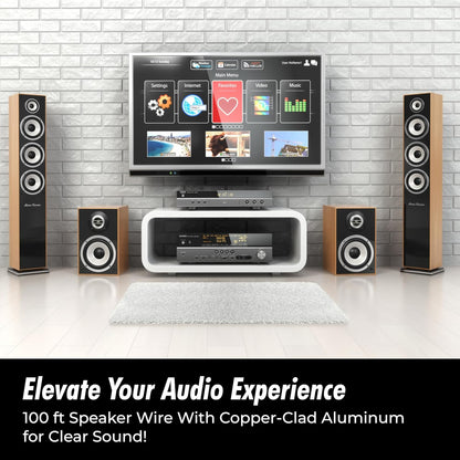 14 Gauge Speaker Wire 100 Ft Cable, 14 AWG Speaker Wire Cable, True Spec Soft Touch Cables | Great Use for Car Audio, Stereos, Home Theater Speakers, Surround Sound