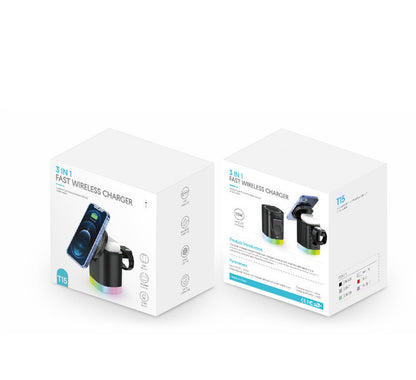 3 in 1 Magnetic Wireless Fast Charger for Smart Phone RGB Ambient Light Charging Station for Airpods Iwatch